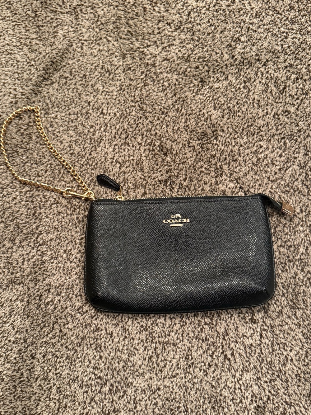 Coach Black Leather Wristlet with Gold Chain Never Used!